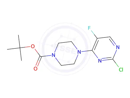 Chemical structure of tert-Butyl 4-(2-Chloro-5-fluoropyrimidin-4-yl)piperazine-1-carboxylate