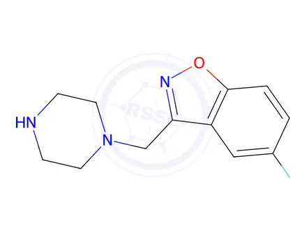 Chemical structure of 5-fluoro-3-(piperazin-1-ylmethyl)benzo[d]isoxazole