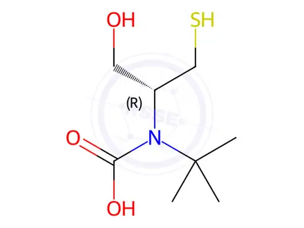 Chemical structure of Carbamic acid, [(1R)-2-hydroxy-1-(mercaptomethyl)ethyl]-, 1,1-dimethylethyl
