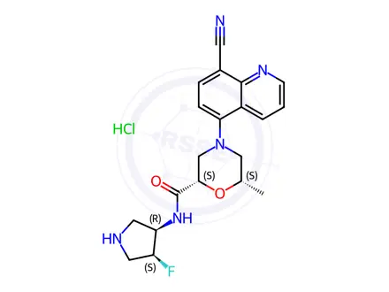 Chemical structure of (2S,6S)-4-(8-cyanoquinolin-5-yl)-N-((3R,4S)-4-fluoropyrrolidin-3-yl)-6-methylmorpholine-2-carboxamide hydrochloride