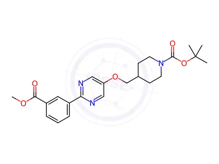 Chemical structure of tert-Butyl 4-(((2-(3-(methoxycarbonyl)phenyl)pyrimidin-5-yl)oxy)methyl)piperidine-1-carboxylate