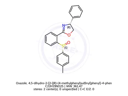 Chemical structure of Oxazole, 4,5-dihydro-2-[2-[(R)-(4-methylphenyl)sulfinyl]phenyl]-4-phenyl-, (4S)-