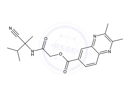 Chemical structure of 2-((2-Cyano-3-methylbutan-2-yl)amino)-2-oxoethyl 2,3-dimethylquinoxaline-6-carboxylate