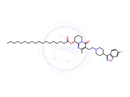 Chemical structure of Octadecanoic Acid 3-[2-[4-(6-Fluoro-1,2-benzisoxazol-3-yl)-1-piperidinyl]ethyl]-6,7,8,9-tetrahydro-2-methyl-4-oxo-4H-pyrido[1,2-a]pyrimidin-9-yl Ester