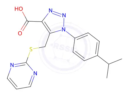 Chemical structure of 1-(4-Isopropylphenyl)-5-((pyrimidin-2-ylthio)methyl)-1H-1,2,3-triazole-4-carboxylic acid