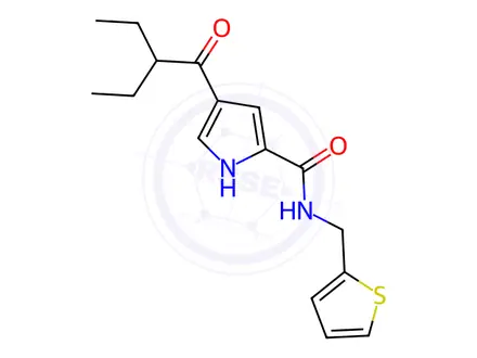 Chemical structure of 4-(2-Ethylbutanoyl)-N-[(thiophen-2-yl)methyl]-1H-pyrrole-2-carboxamide