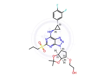 Chemical structure of 2-(((3aR,4S,6R,6aS)-6-(7-(((1R,2S)-2-(3,4-Difluorophenyl)cyclopropyl)amino)-5-(propylsulfonyl)-3H-[1,2,3]triazolo[4,5-d]pyrimidin-3-yl)-2,2-dimethyltetrahydro-4H-cyclopenta[d][1,3]dioxol-4-yl)oxy)ethan-1-ol