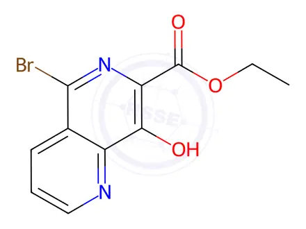 Chemical structure of 1,6-Naphthyridine-7-carboxylic acid, 5-bromo-8-hydroxy-, ethyl ester
