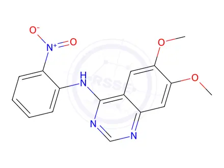 Chemical structure of 6,7-dimethoxy-N-(2-nitrophenyl)quinazolin-4-amine
