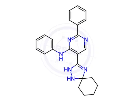 Chemical structure of N,2-Diphenyl-5-(1,2,4-triazaspiro[4.5]dec-3-en-3-yl)pyrimidin-4-amine