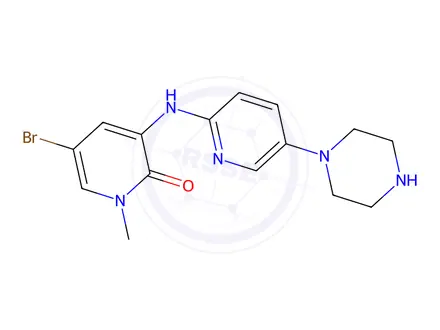 Chemical structure of 5-Bromo-1-methyl-3-((5-(piperazin-1-yl)-pyridin-2-yl)amino)pyridin-2(1H)-one