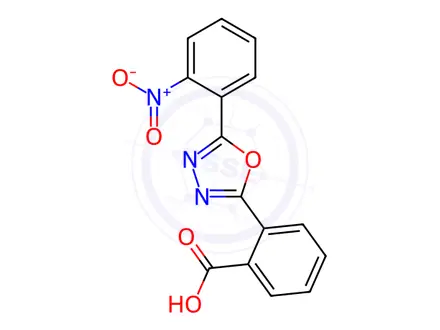 Chemical structure of 2-(5-(2-Nitrophenyl)-1,3,4-oxadiazol-2-yl)benzoic acid
