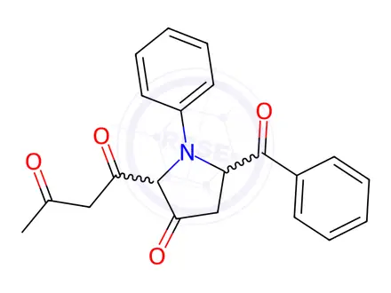 Chemical structure of 1-(5-Benzoyl-3-oxo-1-phenyl-2-pyrrolidinyl)-1,3-butanedione