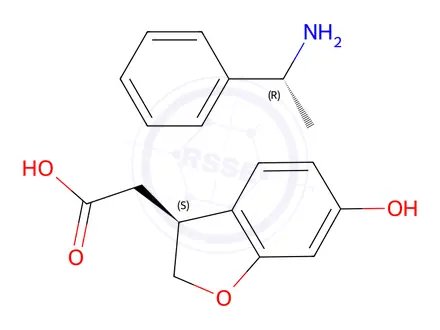 Chemical structure of (R)-1-phenylethanamine (S)-2-(6-hydroxy-2,3-dihydrobenzofuran-3-yl)acetate