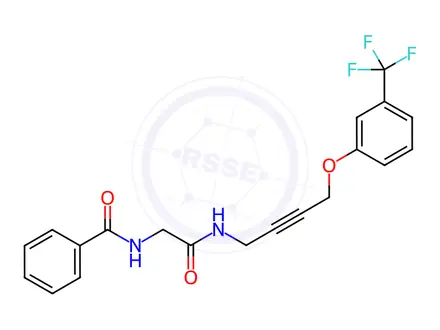 Chemical structure of N-(2-Oxo-2-((4-(3-(trifluoromethyl)phenoxy)but-2-yn-1-yl)amino)ethyl)benzamide
