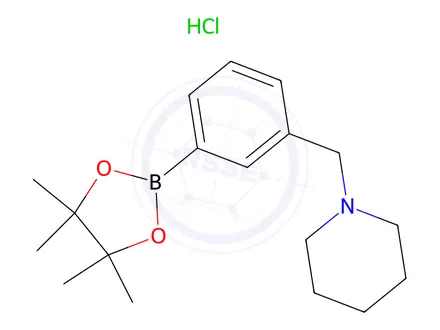 Chemical structure of 1-(3-(4,4,5,5-Tetramethyl-1,3,2-dioxaborolan-2-yl)benzyl)piperidine hydrochloride
