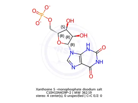 Chemical structure of Xanthosine 5'-monophosphate disodium salt