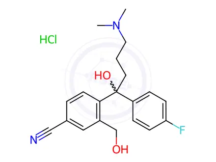 Chemical structure of 4-(4-(Dimethylamino)-1-(4-fluorophenyl)-1-hydroxybutyl)-3-(hydroxymethyl)benzonitrile Hydrochloride