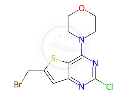 Chemical structure of 4-(6-(Bromomethyl)-2-chlorothieno[3,2-d]pyrimidin-4-yl)morpholine