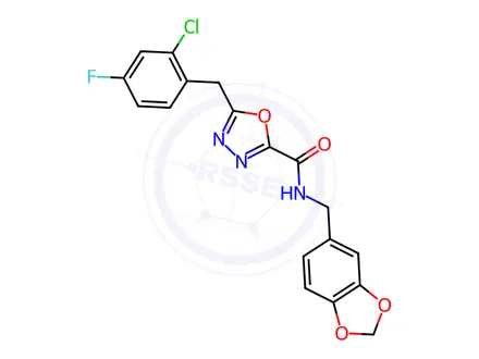 Chemical structure of N-(Benzo[d][1,3]dioxol-5-ylmethyl)-5-(2-chloro-4-fluorobenzyl)-1,3,4-oxadiazole-2-carboxamide