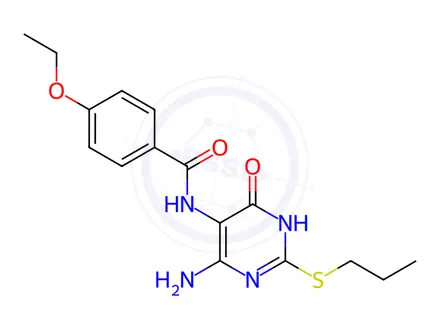 Chemical structure of N-(4-Amino-6-oxo-2-(propylthio)-1,6-dihydropyrimidin-5-yl)-4-ethoxybenzamide