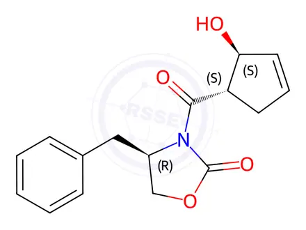 Chemical structure of (4R)-3-[[(1S,2S)-2-Hydroxy-3-cyclopenten-1-yl]carbonyl]-4-(phenylmethyl)-2-oxazolidinone