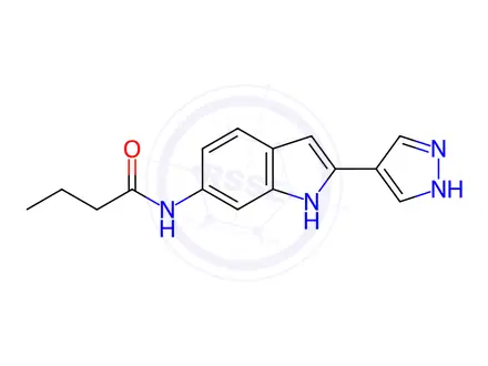 Chemical structure of N-(2-(1H-Pyrazol-4-yl)-1H-indol-6-yl)butyramide