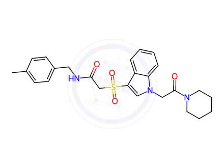 Chemical structure of N-[(4-methylphenyl)methyl]-2-[1-(2-oxo-2-piperidin-1-ylethyl)indol-3-yl]sulfonylacetamide