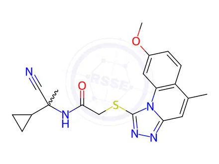 Chemical structure of N-(1-Cyano-1-cyclopropylethyl)-2-((8-methoxy-5-methyl-[1,2,4]triazolo[4,3-a]quinolin-1-yl)thio)acetamide