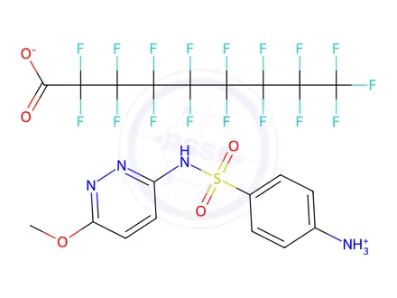 Chemical structure of 4-[(6-Methoxy-3-pyridazinyl)sulfamoyl]anilinium heptadecafluorononanoate (PFNA-C11H12N4O3S)