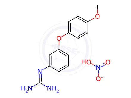 Chemical structure of 1-(3-(4-methoxyphenoxy)phenyl)guanidine nitrate