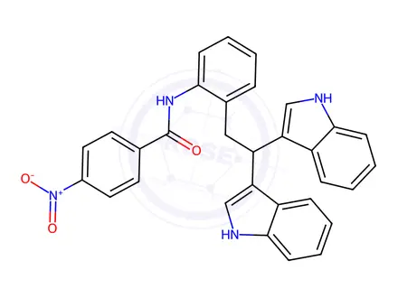 Chemical structure of N-(2-(2,2-Di(1H-indol-3-yl)ethyl)phenyl)-4-nitrobenzamide