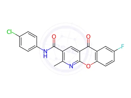 Chemical structure of N-(4-chlorophenyl)-7-fluoro-2-methyl-5-oxo-5H-chromeno[2,3-b]pyridine-3-carboxamide