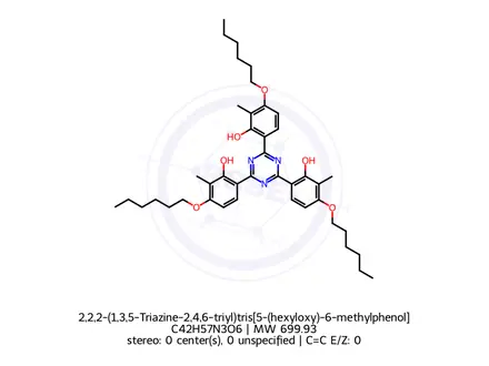 Chemical structure of 6,6',6''-(1,3,5-Triazine-2,4,6-triyl)tris(3-(hexyloxy)-2-methylphenol)