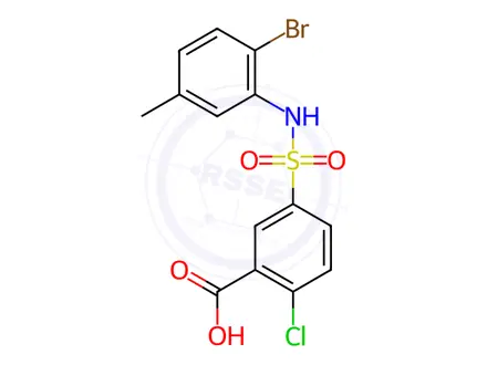 Chemical structure of 5-(n-(2-Bromo-5-methylphenyl)sulfamoyl)-2-chlorobenzoic acid