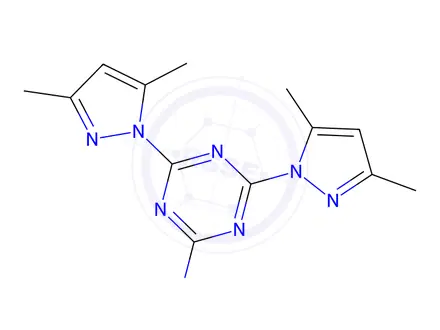 Chemical structure of 2,4,6-tris(3,5-dimethylpyrazol-1-yl)-1,3,5-triazine