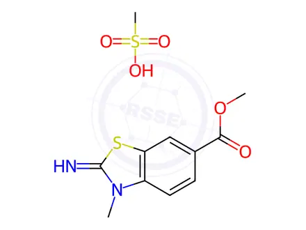 Chemical structure of methanesulfonic acid; methyl 2-imino-3-methyl-2,3-dihydro-1,3-benzothiazole-6-carboxylate
