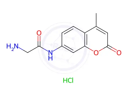Chemical structure of AcetaMide, 2-aMino-N-(4-Methyl-2-oxo-2H-1-benzopyran-7-yl)-, Monohydrochloride