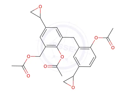 Chemical structure of 2-Acetoxy-3-(2-acetoxy-5-(oxiran-2-yl)benzyl)-5-(oxiran-2-yl)benzyl Acetate