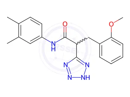 Chemical structure of N-(3,4-Dimethylphenyl)-3-(2-methoxyphenyl)-2-(2H-1,2,3,4-tetrazol-5-yl)propanamide
