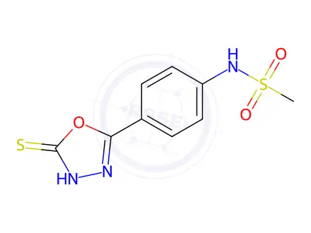 Chemical structure of N-(4-(5-thioxo-4,5-dihydro-1,3,4-oxadiazol-2-yl)phenyl)methanesulfonamide