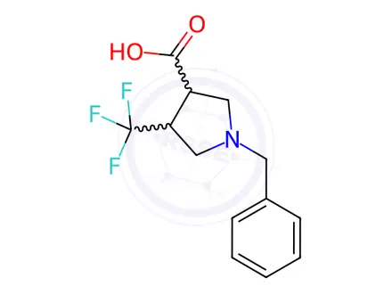 Chemical structure of rac-(3R,4R)-1-benzyl-4-(trifluoromethyl)pyrrolidine-3-carboxylic acid
