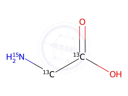 Chemical structure of Glycine-[13C2.15N]