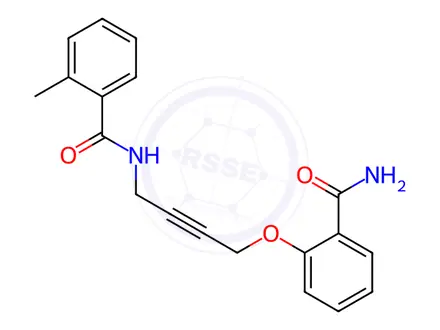 Chemical structure of N-(4-(2-Carbamoylphenoxy)but-2-yn-1-yl)-2-methylbenzamide