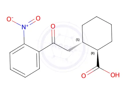 Chemical structure of (1R,2S)-2-(2-(2-nitrophenyl)-2-oxoethyl)cyclohexane-1-carboxylic acid