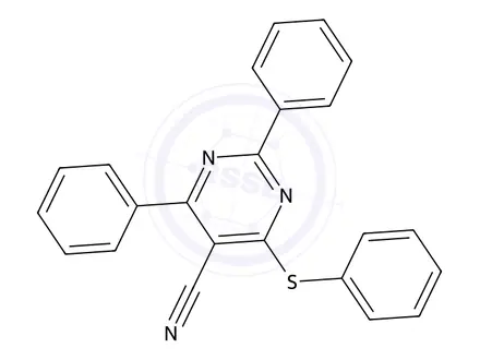 Chemical structure of 2,4-Diphenyl-6-(phenylthio)pyrimidine-5-carbonitrile