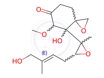 Chemical structure of 1-Oxaspiro[2.5]octan-6-one, 4-hydroxy-4-[3-[(2E)-4-hydroxy-3-methyl-2-buten-1-yl]-2-methyl-2-oxiranyl]-5-methoxy-