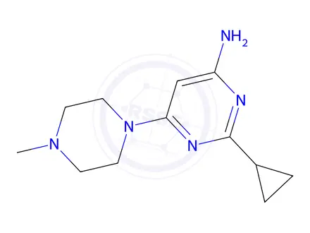 Chemical structure of 2-cyclopropyl-6-(4-methylpiperazin-1-yl)pyrimidin-4-amine