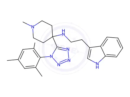 Chemical structure of N-[1-Methyl-4-[1-(2,4,6-trimethylphenyl)-1H-tetrazol-5-yl]-4-piperidinyl]-1H-indole-3-ethanamine