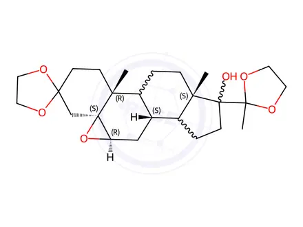 Chemical structure of (5β,6β)-Epoxy-17α-hydroxy-pregnane-3,20-dione-3,20-bis(ethyleneketal)